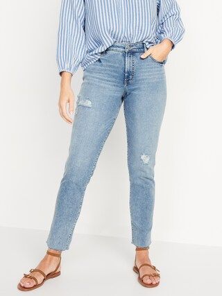 Curvy High-Waisted O.G. Straight Distressed Cut-Off Jeans for Women | Old Navy (US)