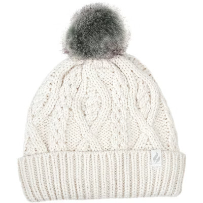 Women's Brina Solid Cable Knit Roll Up Hat with Pom-Pom | Target
