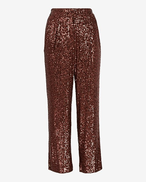 High Waisted Sequin Pleated Cropped Trouser | Express