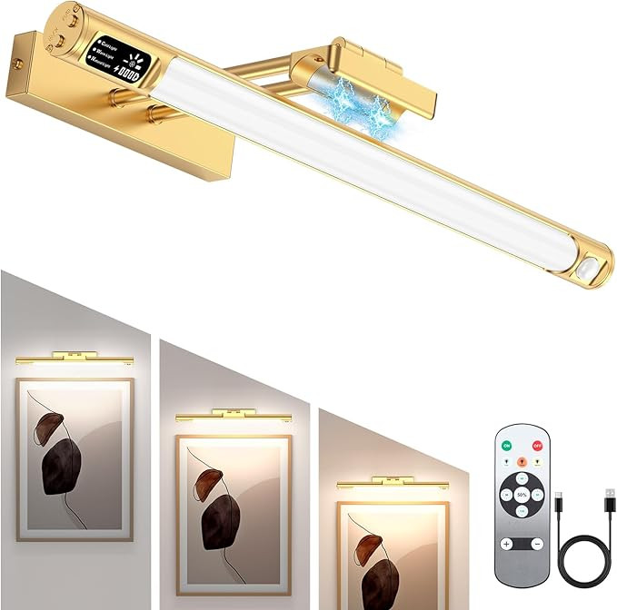 Picture Lights for Wall, Rechargeable Art Display Light with Digital Display, Remote Control, 3 L... | Amazon (US)