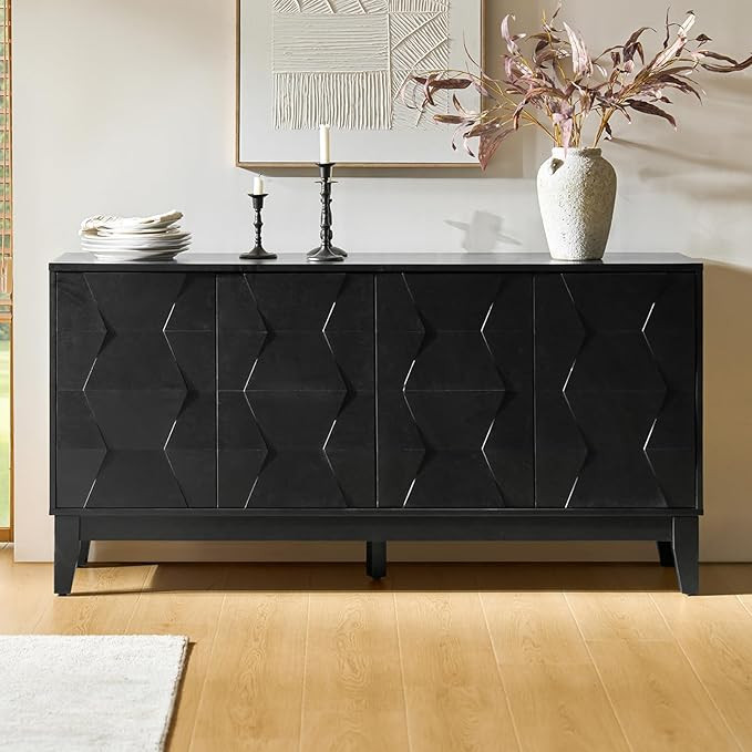 HULALA HOME Mid Century Sideboard Buffet Cabinet with Solid Wood Legs, 60" Kitchen Storage Cabine... | Amazon (US)