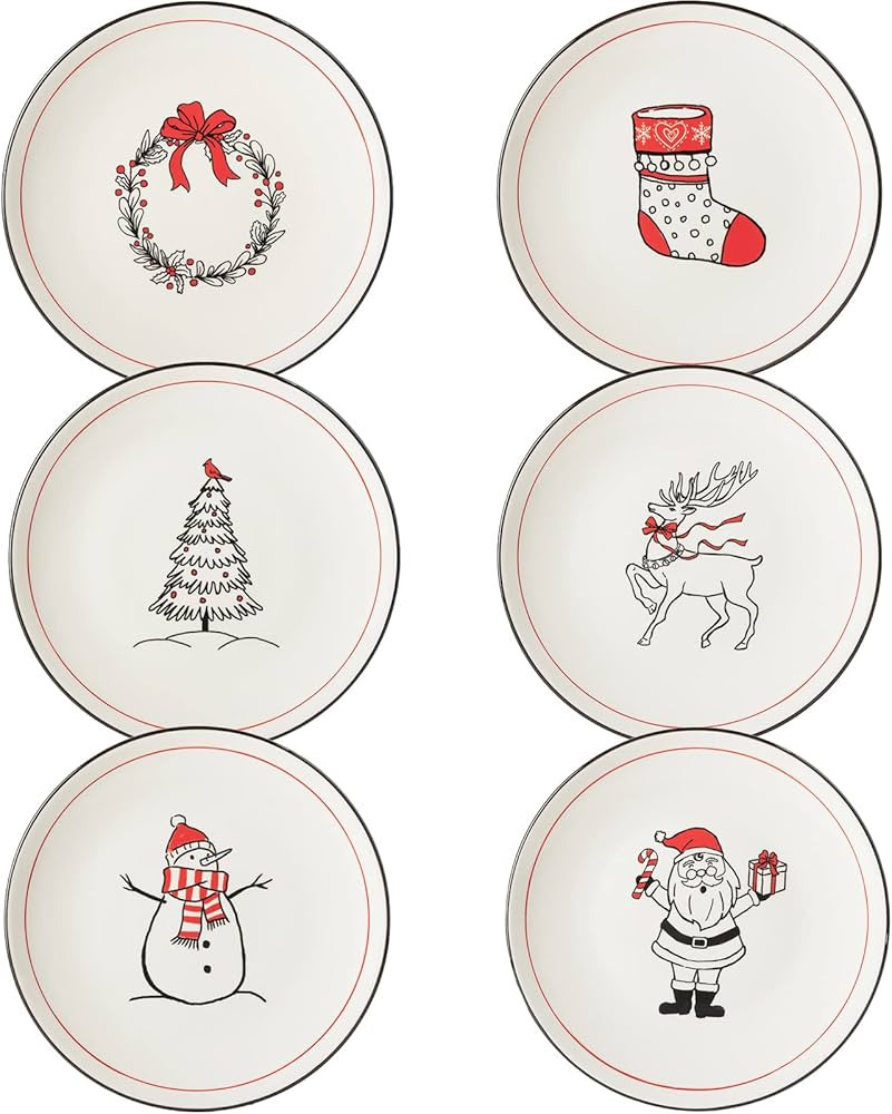 LEHAHA Christmas Ceramic Plates Set of 6–8.5 Inch Christmas Theme Holiday Salad, Dessert, Cake,... | Amazon (US)