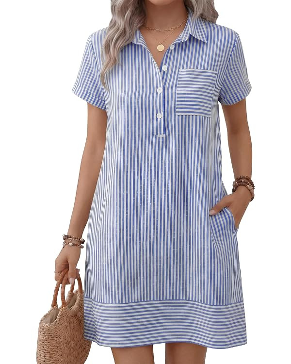ANRABESS Womens Summer Shirt Dresses | Lightweight Breathable, Short Sleeve Button Polo Collar T-... | Amazon (US)