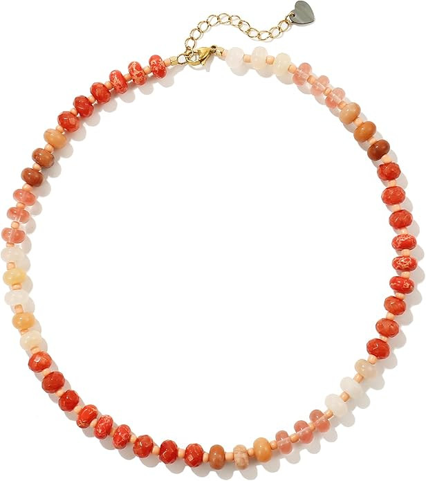 Colorful Gemstone Beaded Necklaces For Women Trendy Rainbow Natural Stone Boho Handmade Stainless... | Amazon (US)