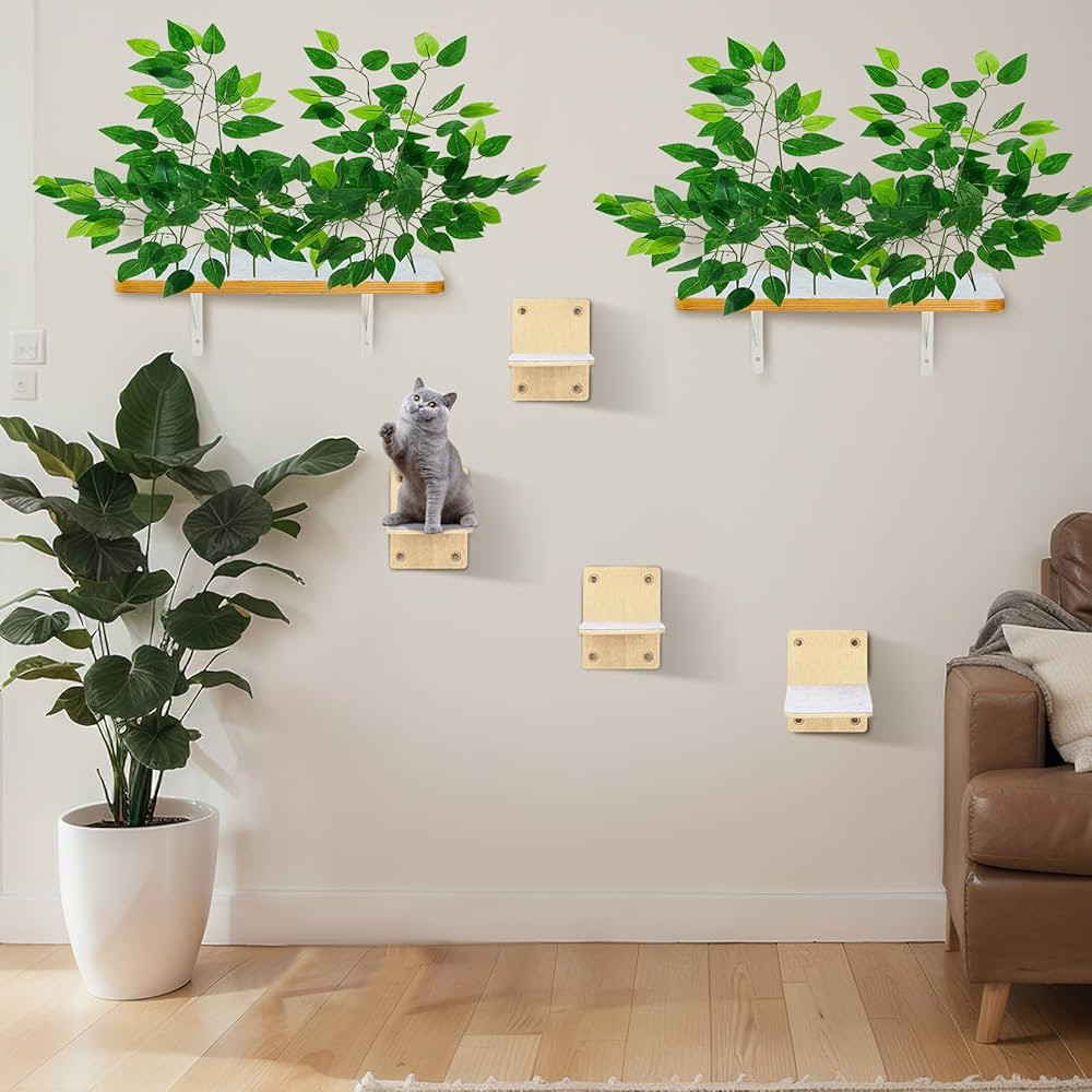 2 Pieces Cat Wall Shelves with 4 Steps Wall Mounted Cat Shelves and Perches Cat Wall Furniture fo... | Amazon (US)
