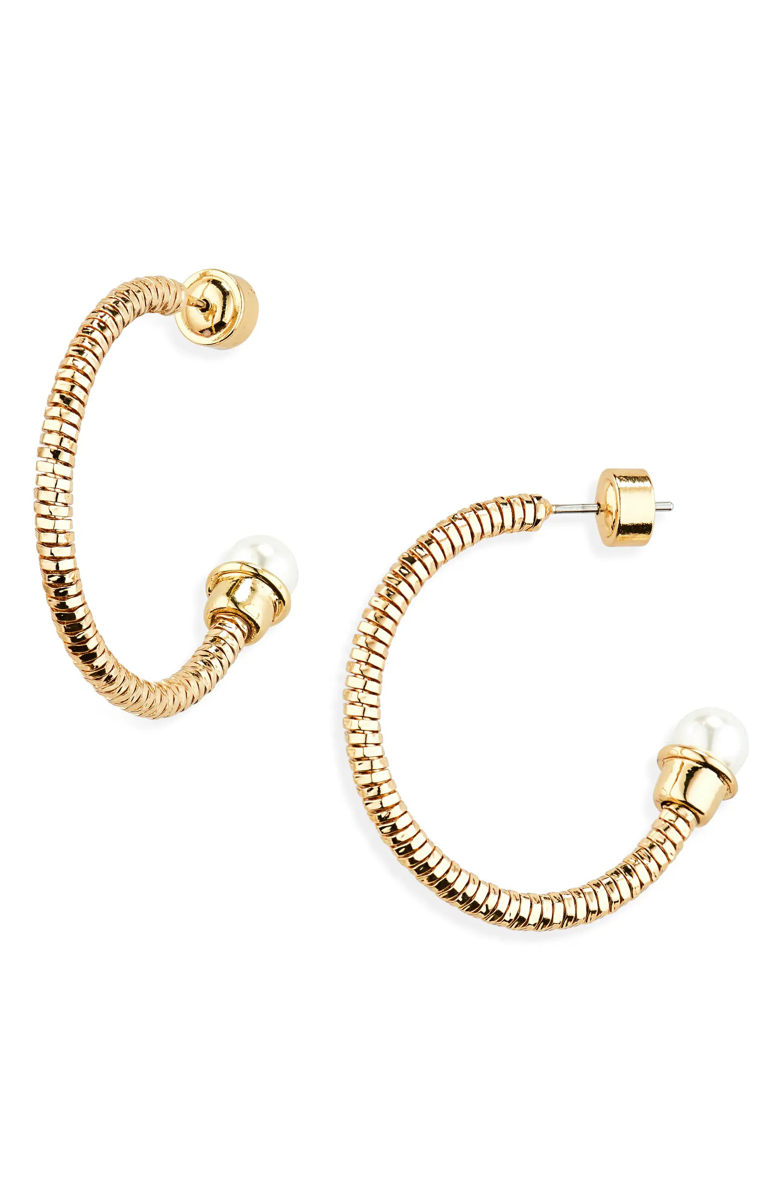 Nordstrom Faux Pearl Capped Hoop Earrings | Nordstrom | Nordstrom
