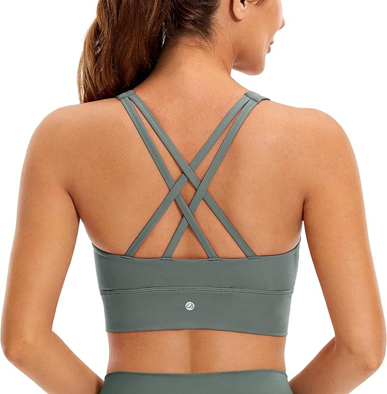 CRZ YOGA Womens Butterluxe Strappy High Neck Longline Sports Bra - Padded Criss Cross Back Workou... | Amazon (US)
