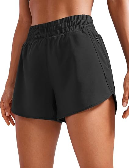 CRZ YOGA Women's High Waisted Running Shorts Mesh Liner - 3'' Dolphin Quick Dry Athletic Gym Trac... | Amazon (US)