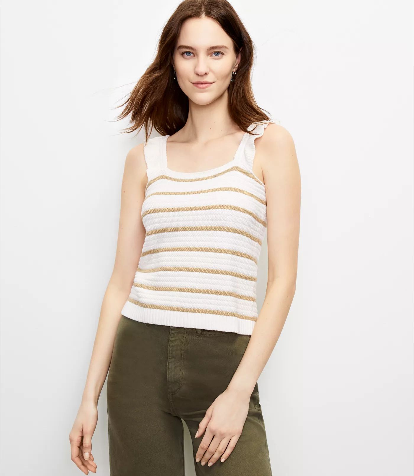 Striped Ruffle Strap Sweater Tank | LOFT | LOFT