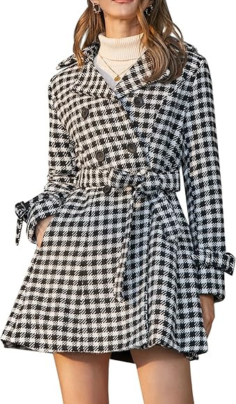 Zeagoo Women's Fashion Faux Fur Lapel Double-Breasted Thick Wool Trench Coat Jacket | Amazon (US)