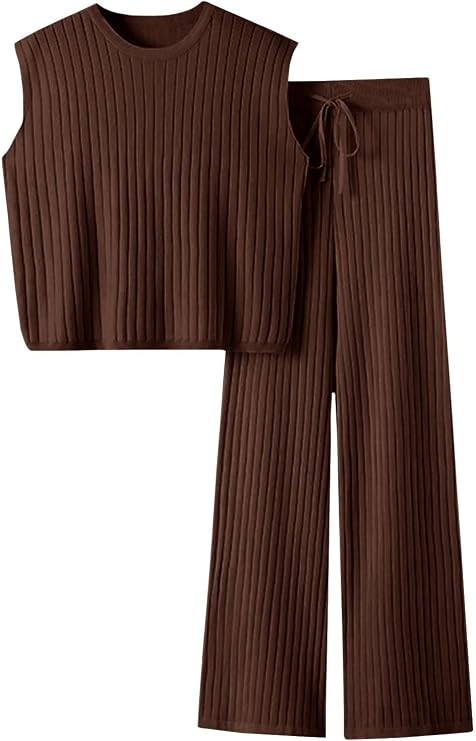 Imily Bela Womens 2 Piece Outfits Sleeveless Ribbed Knit Tops Wide Leg Pants Summer Vacation Swea... | Amazon (US)