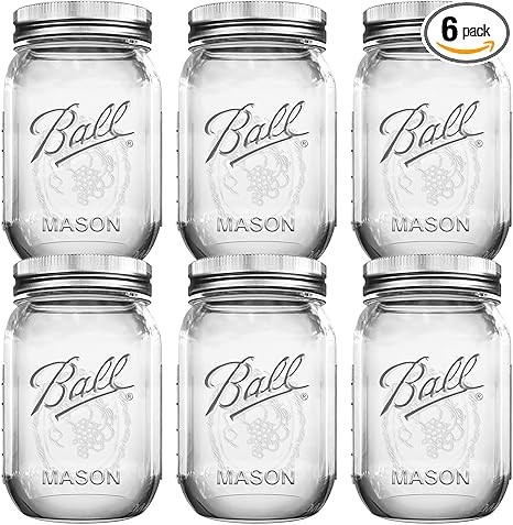Regular Mouth Mason Jars 16 oz Bundle with Non Slip Jar Opener brand BHL Jars Set of 6 - 16 Ounce... | Amazon (US)
