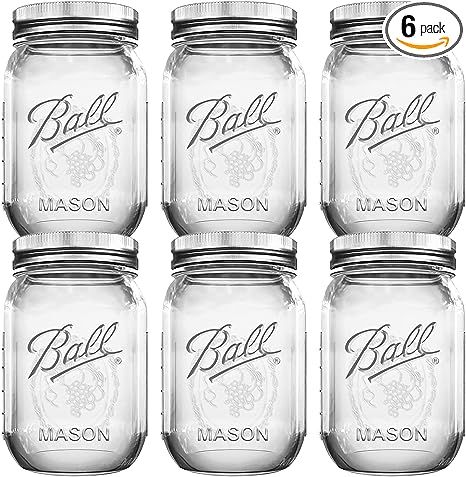 Regular Mouth Mason Jars 16 oz Bundle with Non Slip Jar Opener brand BHL Jars Set of 6 - 16 Ounce... | Amazon (US)