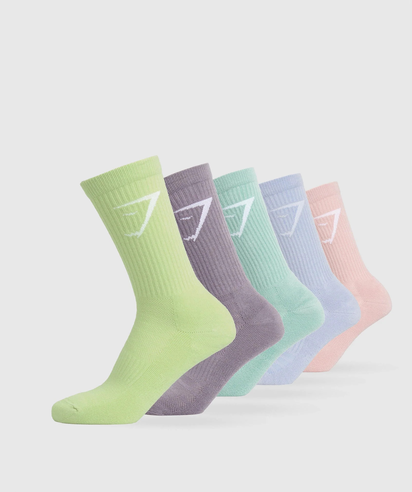 Gymshark Crew Socks 5pk - Sage Green/Silver Lilac/Lido Green/Purple/Pink | Gymshark CA