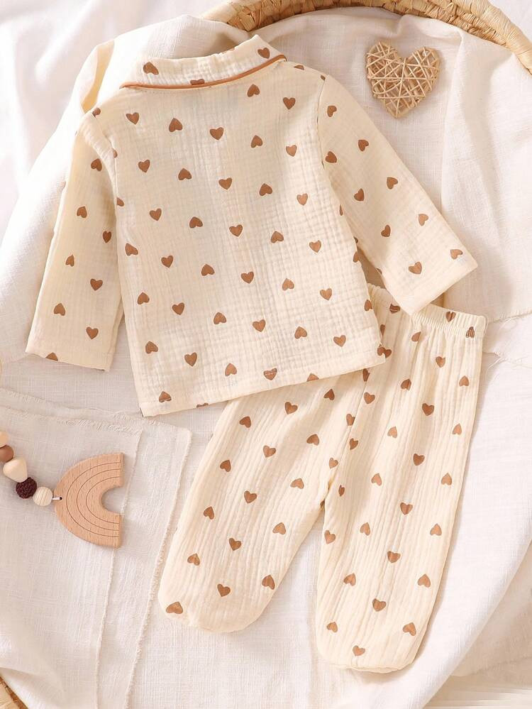 2pcs Newborn Baby Girls' Cute Bow Pattern Long Sleeve Top And Pants Casual Comfortable Pajama Set... | SHEIN