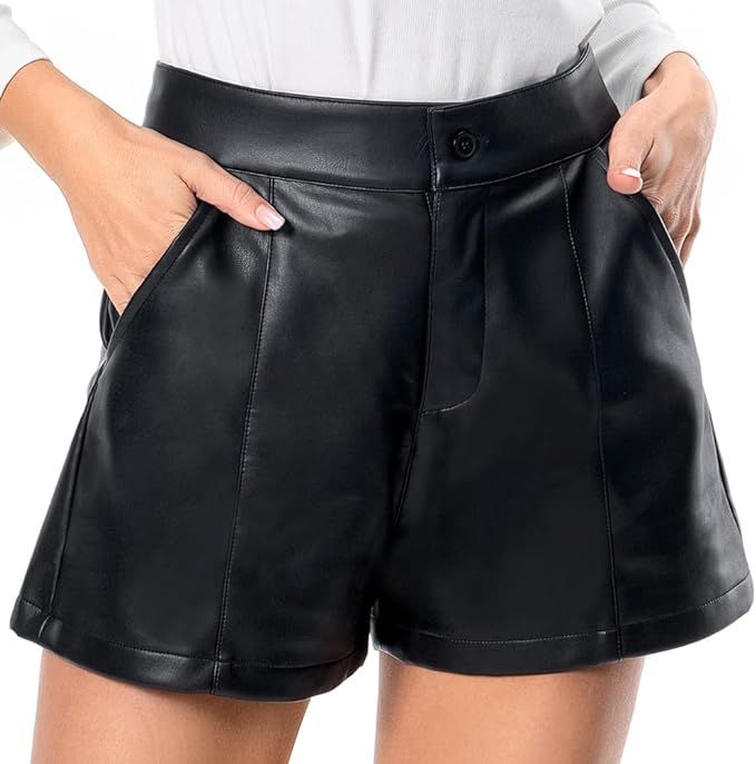 Everbellus Womens Faux Leather High Waisted Shorts with Pockets Fashion PU Shorts | Amazon (US)