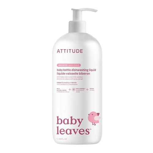 ATTITUDE Baby Dish Soap and Bottle Cleaner, EWG Verified Dishwashing Liquid, No Added Dyes or Fragrances, Tough on Milk Residue and Grease, Vegan, Unscented, 33.8 Fl Oz | Amazon (US)
