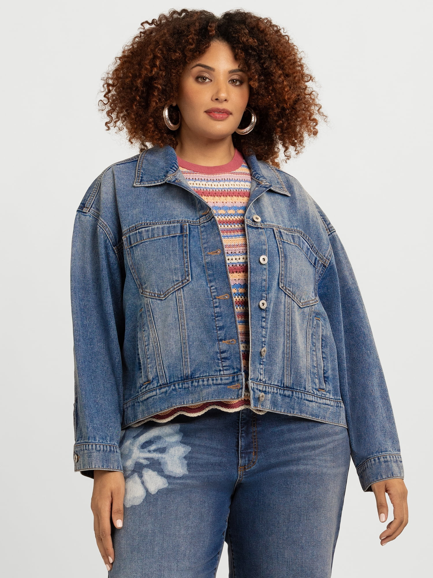 Jessica Simpson Women s Plus Swing Denim Jacket with Back Pleat Sizes 0X-4X | Walmart (US)
