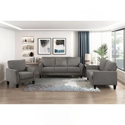 Modern Contemporary Sofa Set 3Pc Brown Gray Upholstered Sofa Loveseat Chair Plush Seat Comfort Durable Solid Wood Living Room Furniture | Wayfair North America