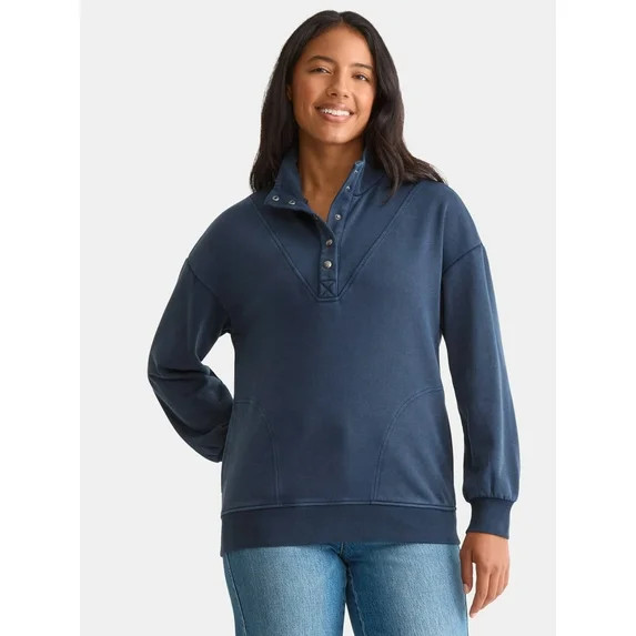 Time and Tru Women's Fashion Terry Snap Sweatshirt, Sizes XS-XXXL | Walmart (US)