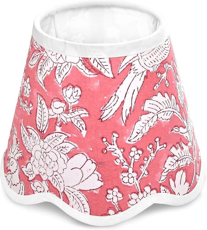 CPC Cotton Print Club Coral Pink Scallop Block Print Uno Cotton Lampshade Floral Medium 4 Top x 6... | Amazon (US)