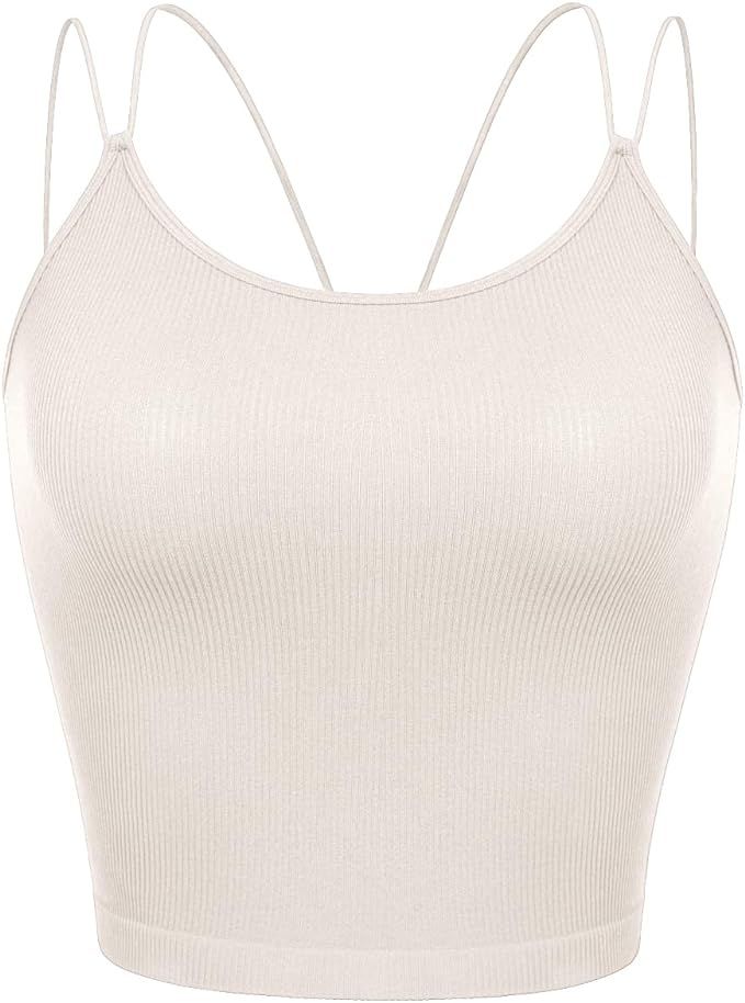 ODODOS Women's Crop 3-Pack Seamless Double Straps Cropped Tank Tops V Back Ribbed Camisole | Amazon (US)