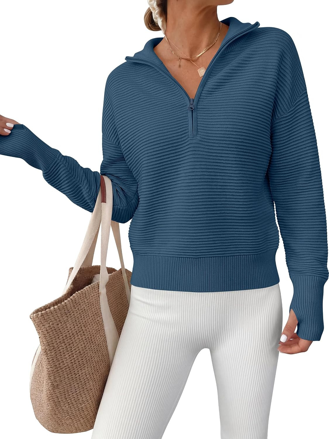 ANRABESS Womens Long Sleeve Quarter Zip Cropped Sweater | Amazon (US)