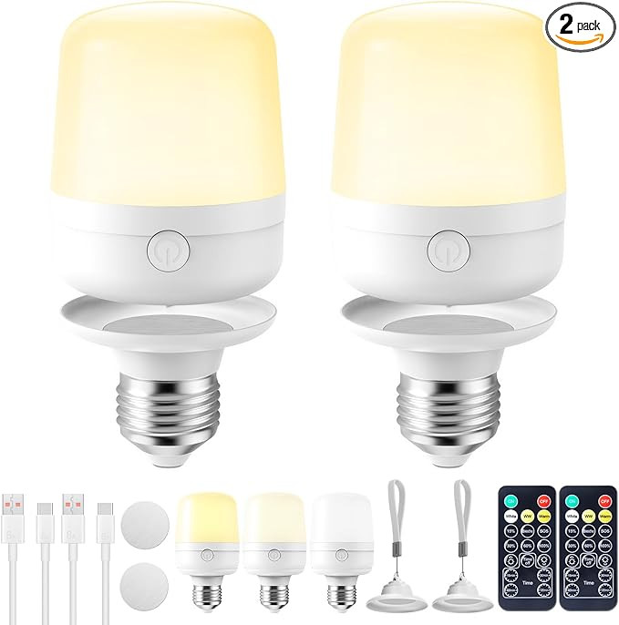 Brightown E26 Rechargeable Light Bulb with Remote Timer and 3 Color Temperatures, Battery Backup ... | Amazon (US)
