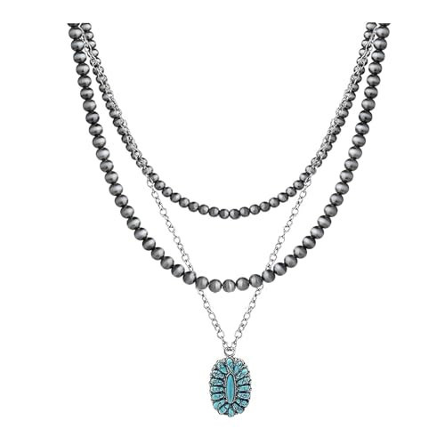 Layered Navajo Pearls Necklace with Western Pendant Necklaces for Women Cowgirl Retro Tribe Western Fashion Accessories (C) | Amazon (US)