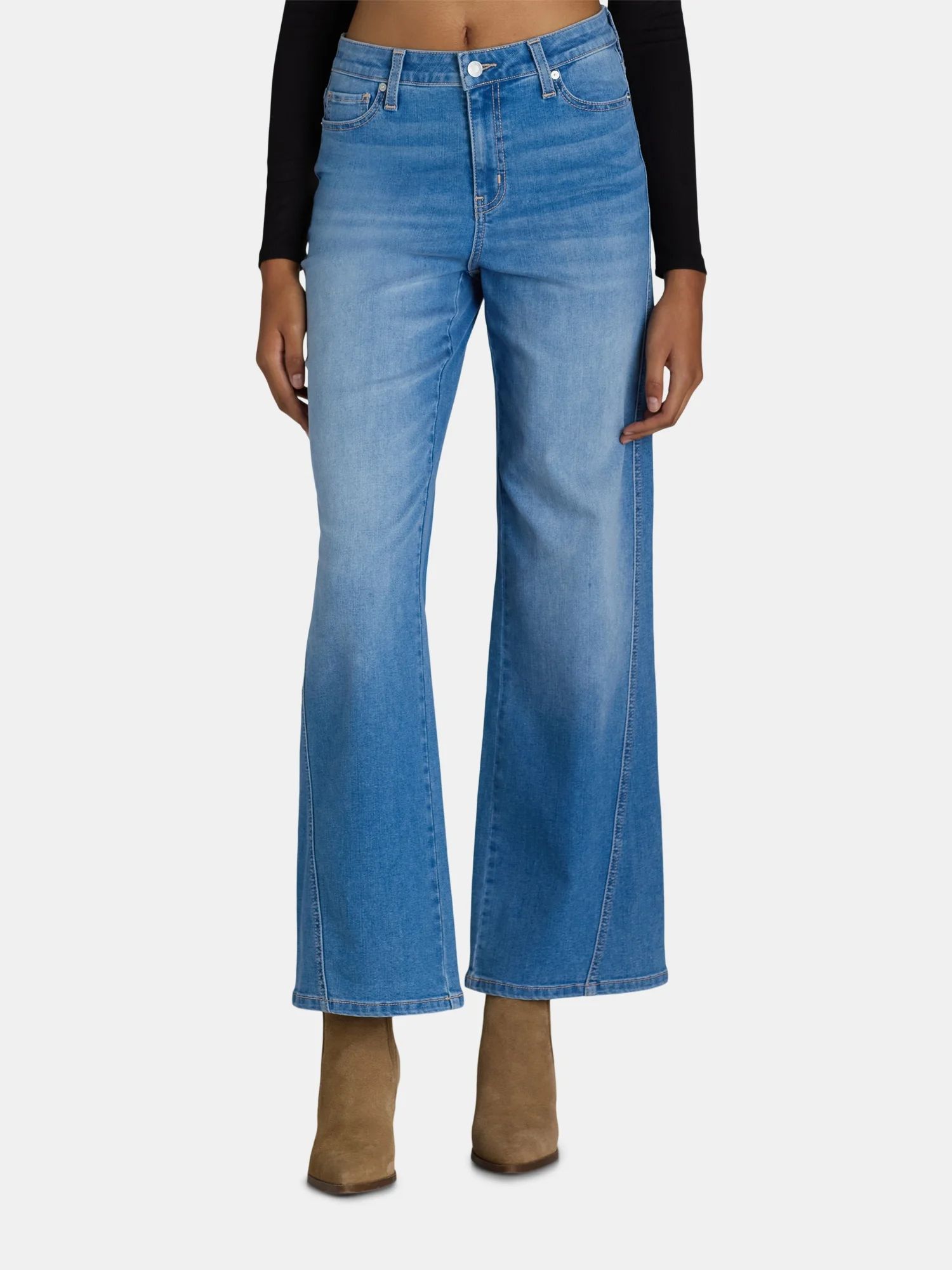 Time and Tru Women's High Rise Seamed Wide Leg Jeans, 31" Inseam, Sizes 2-20 | Walmart (US)