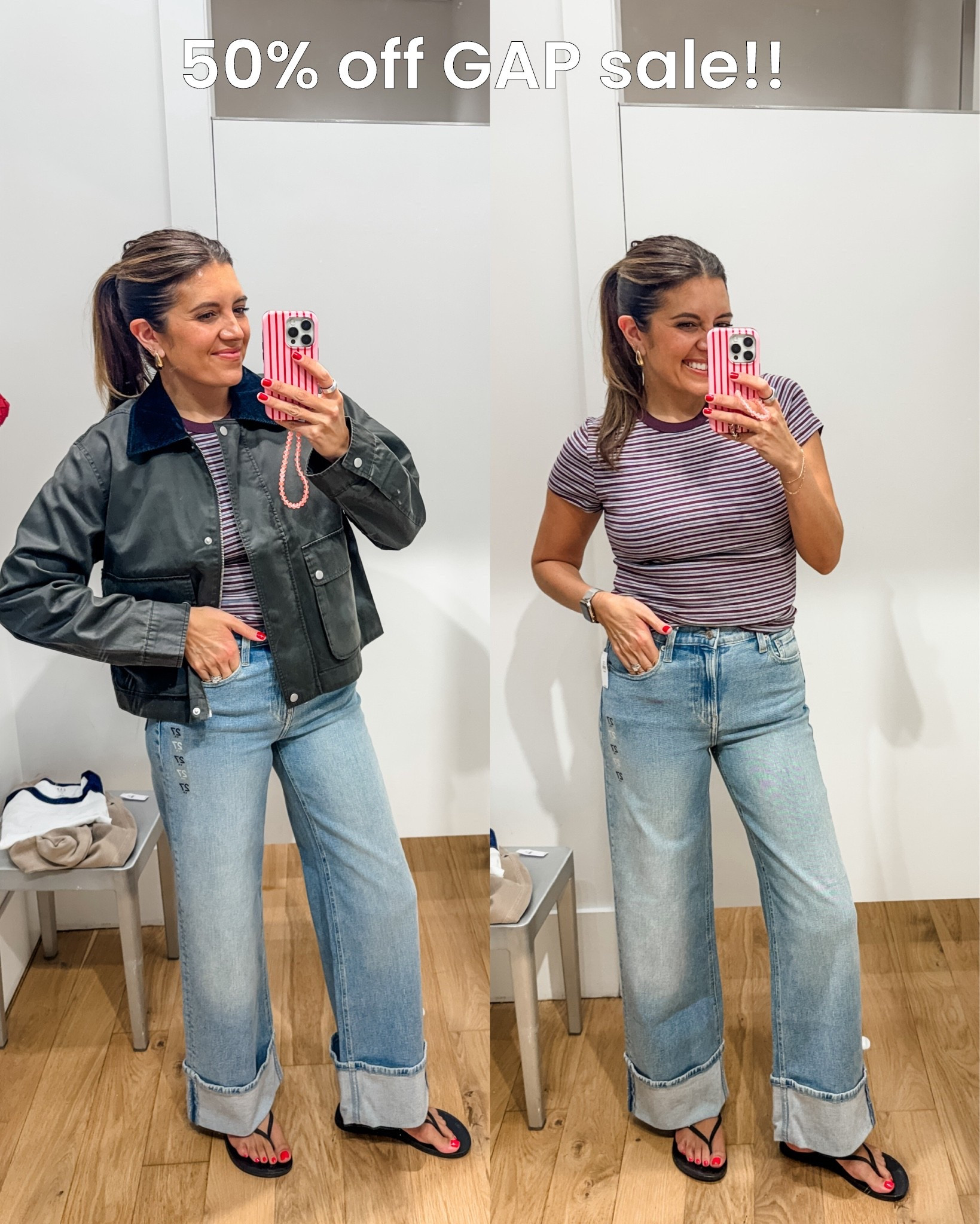 Gap sale favorites! This is the fall vibe! Wearing a 27 in jeans, small in tee and jacket. I’m 5’7”

#LTKOver40 #LTKTall #LTKSaleAlert