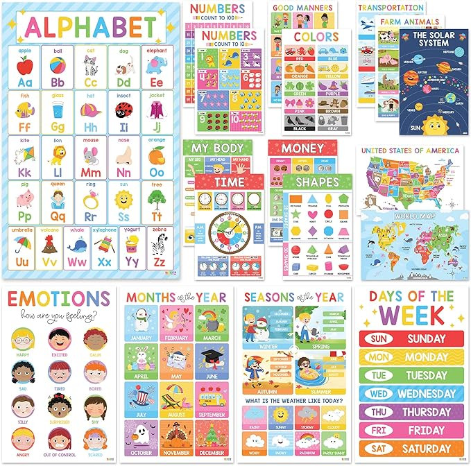 BEAWART 18 Laminated Educational Posters For Toddlers, Preschool Posters for Classroom, Kindergar... | Amazon (US)