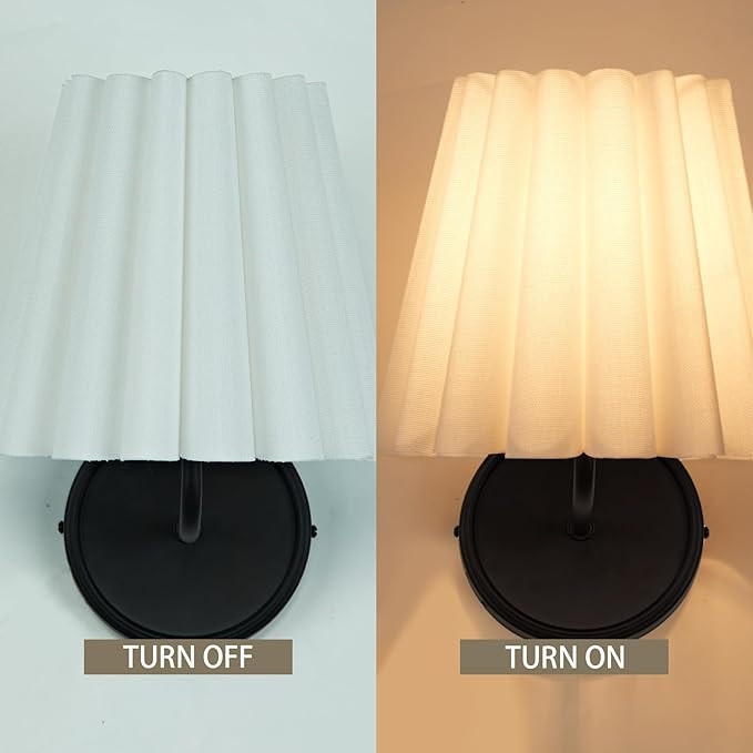 Natural Conical Ivory Linen Wall Sconce with Ruffled Edge, Mid-Century Modern Matte Black Wall Li... | Amazon (US)