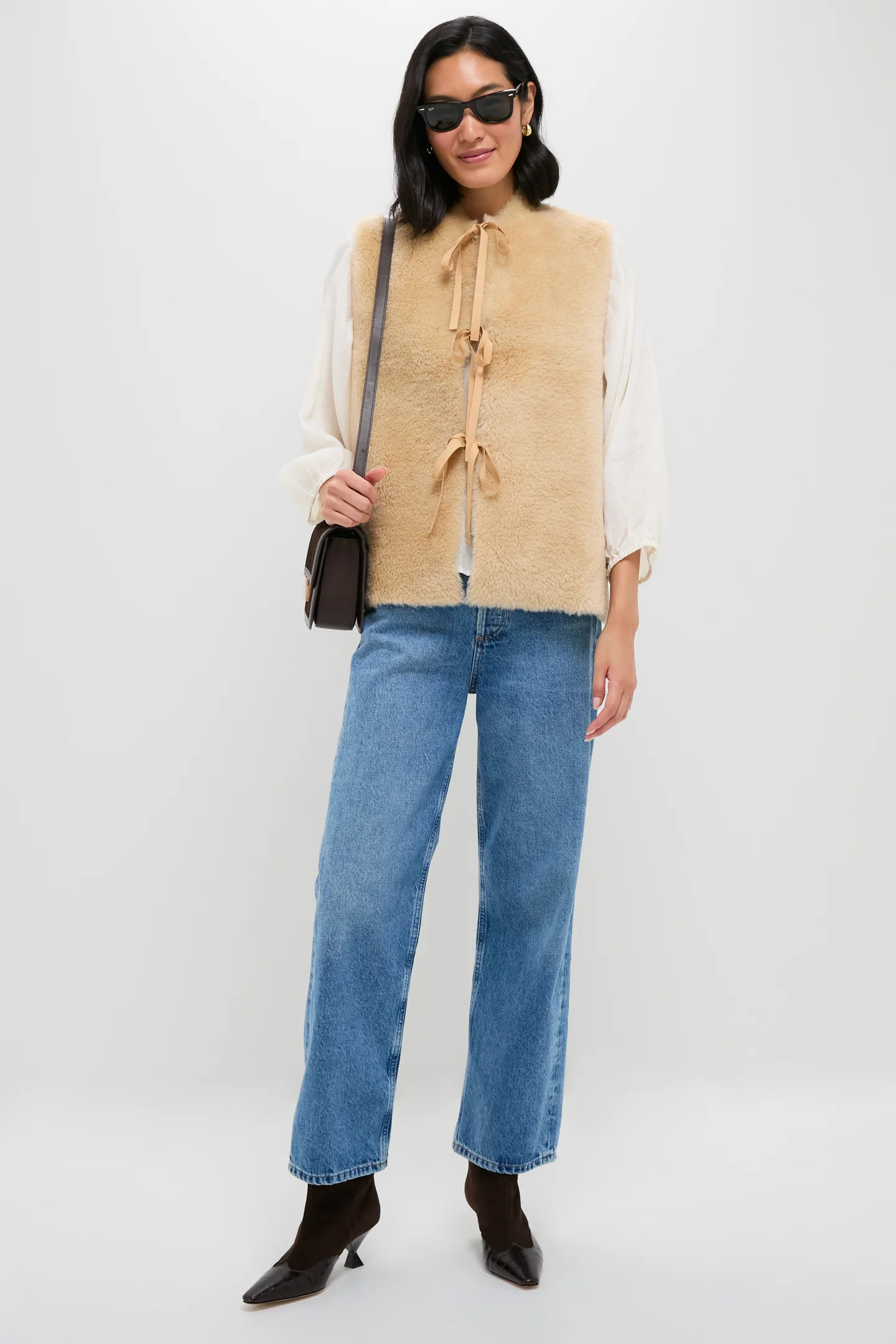 Cream Elliot Shearling Tie-Front Vest | Tuckernuck (US)