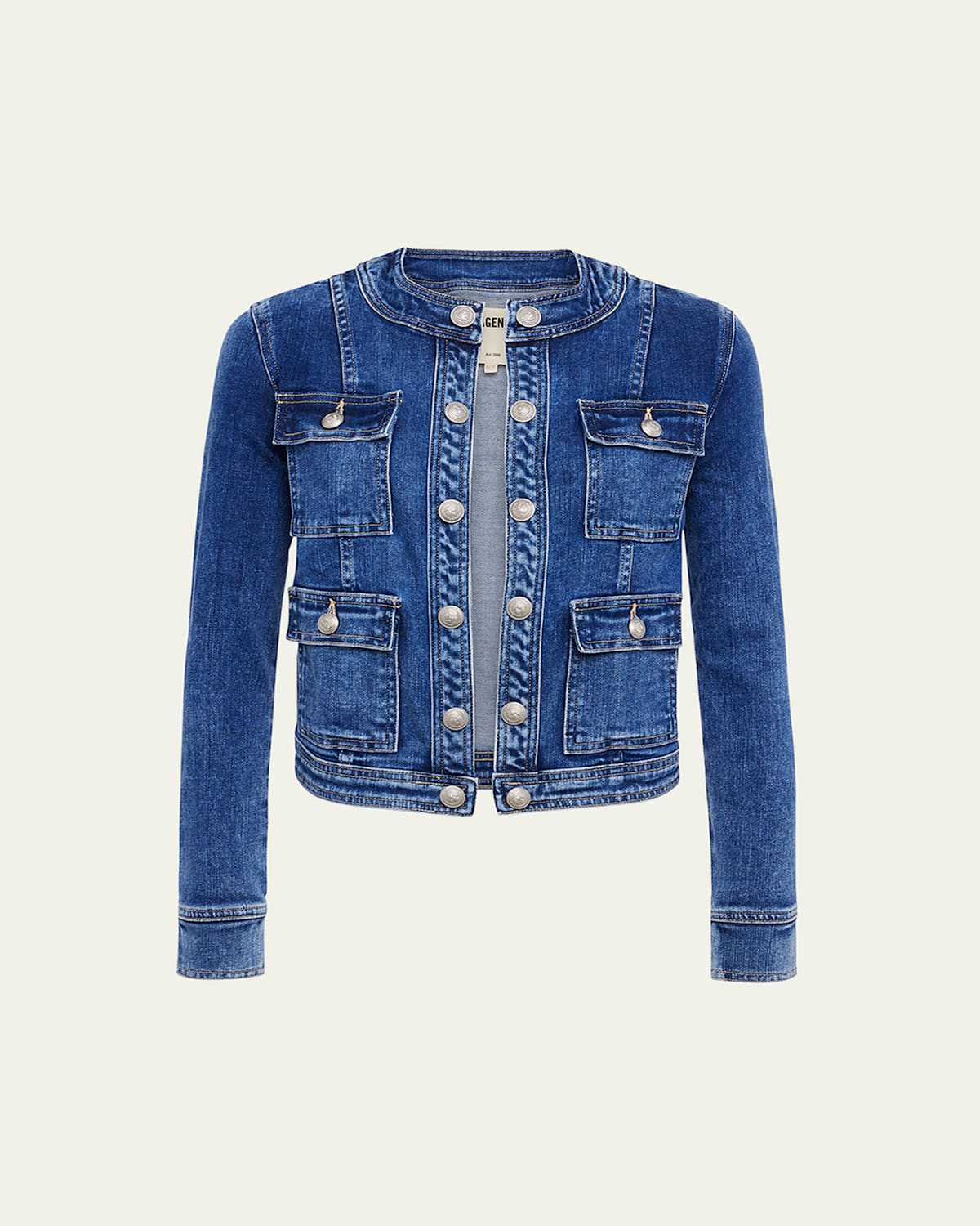 Yari Faded Collarless Denim Jacket | Bergdorf Goodman