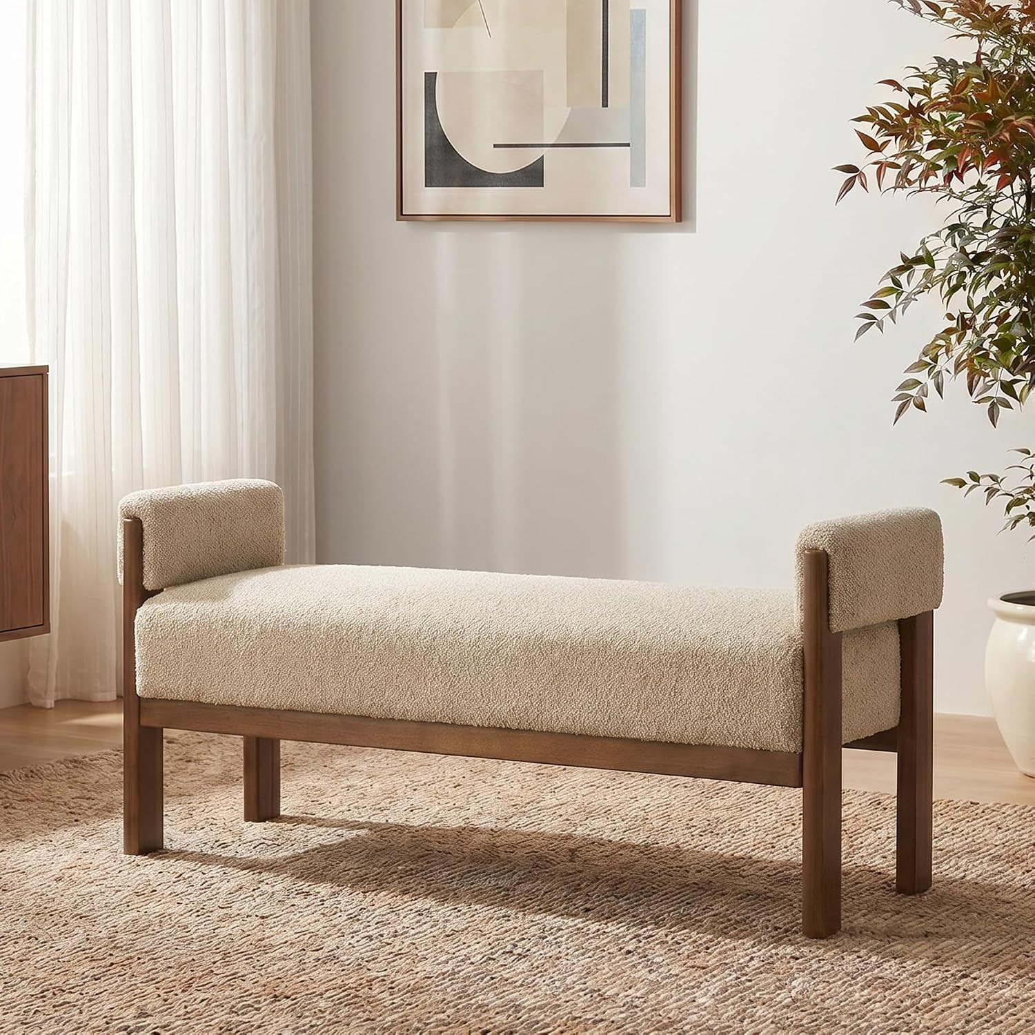 VKNOW 51.8”End of Bed Bench Upholstered Bedroom Bench with Arms, Brown | Amazon (US)