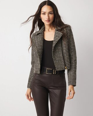 Women's Metallic Tweed Moto Jacket in Blk/Ecr/Gold Tweed size 12 | White House Black Market | White House Black Market