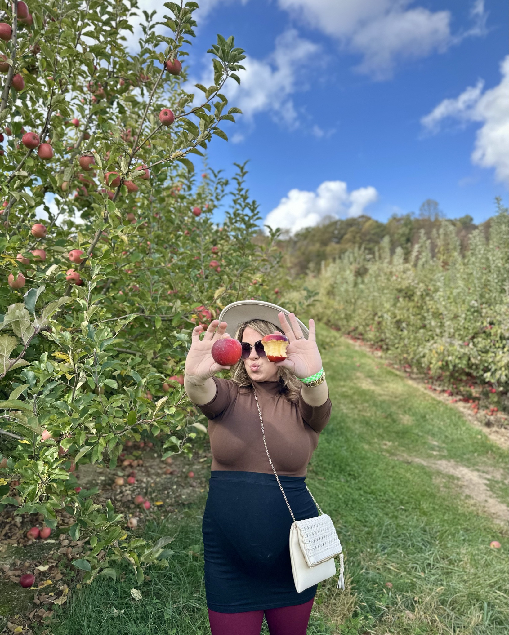 Apple picking things! I am loving these burgundy tights and this whole apple picking day outfit. Perfect for my baby bump at 19 weeks pregnant.

This tight/hose brand from Amazon is seriously the best I’ve found and doesn’t snack. I literally got a chain that stuck and snagged onto the tights and they didn’t leave any snagging whatsoever!!!! Best affordable amazon find.

#LTKMidsize #LTKStyleTip #LTKBump