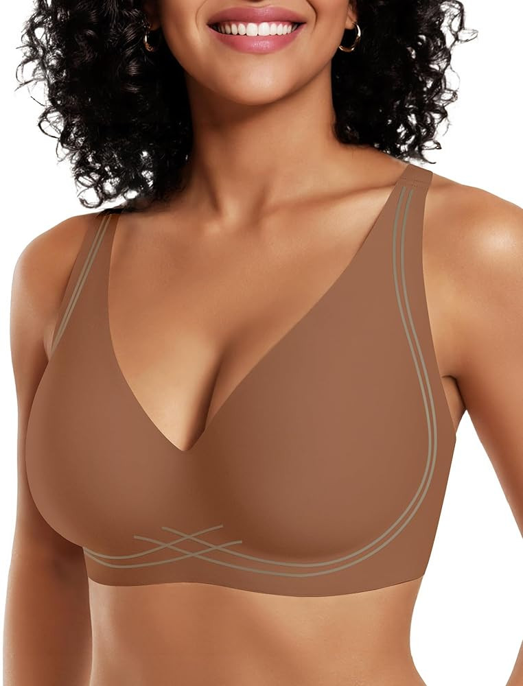 OEAK Womens Comfortable Deep V Bras Wireless Push Up Seamless Full Coverage Bralettes Supportive ... | Amazon (US)