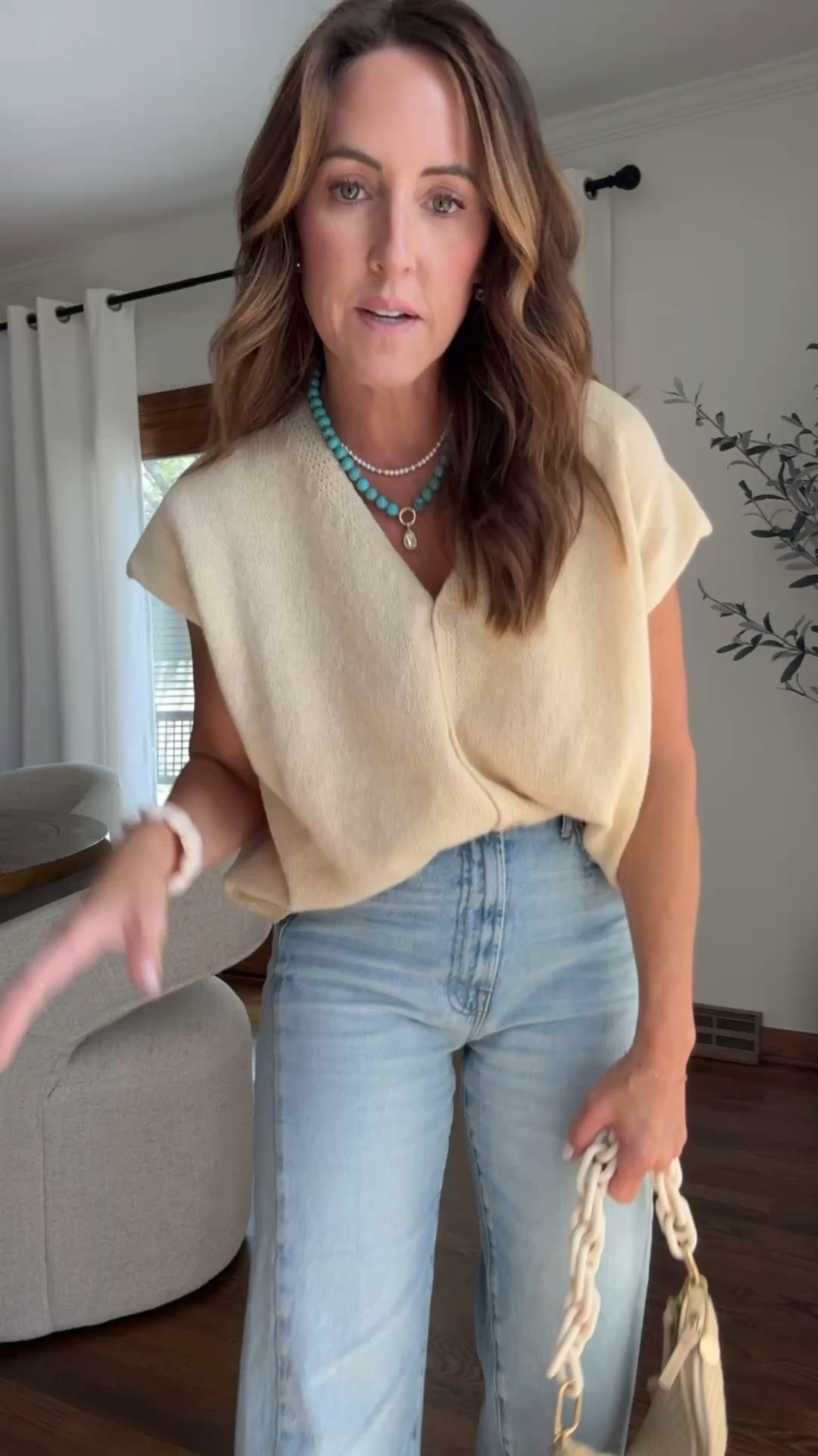 Pale yellow sweater. Such a cute fit, lightweight and very soft. 
XS
Jeans tts, 25 regular
Pearl necklace / 15% off code: twopeasinablog

#LTKootd #LTKmomlife #LTKSeasonal