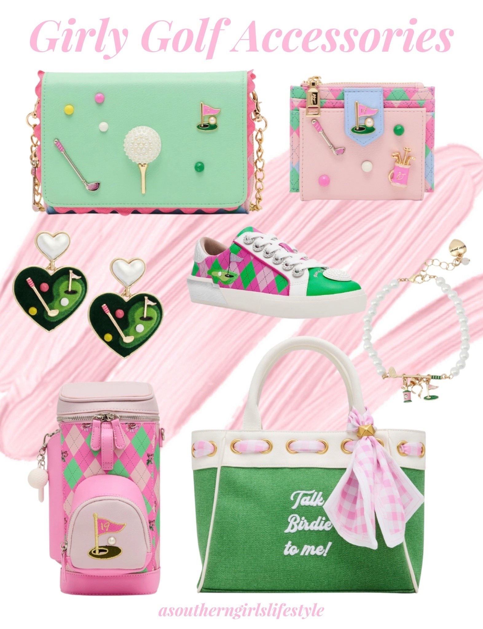 Golf Season is here! The most adorable Golf Themed Accessories! Whether you play, Tagging along as your Guy plays or are going to the Masters, Truist .. any Golf Occasion!

Gone Clubbing Wallet on Chain, 19th Hole Wallet, Heart Golf Earrings, Pink Green Sneakers, Bracelet, Par-Tee Crossbody & Talk Birdie to Me Satchel (has a strap)


#LTKSeasonal #LTKgrwm #LTKActive