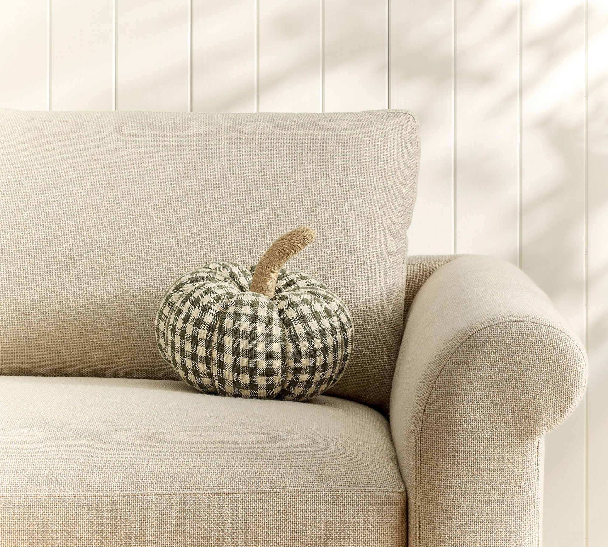 Blaine Check Pumpkin Shaped Pillow | Pottery Barn (US)