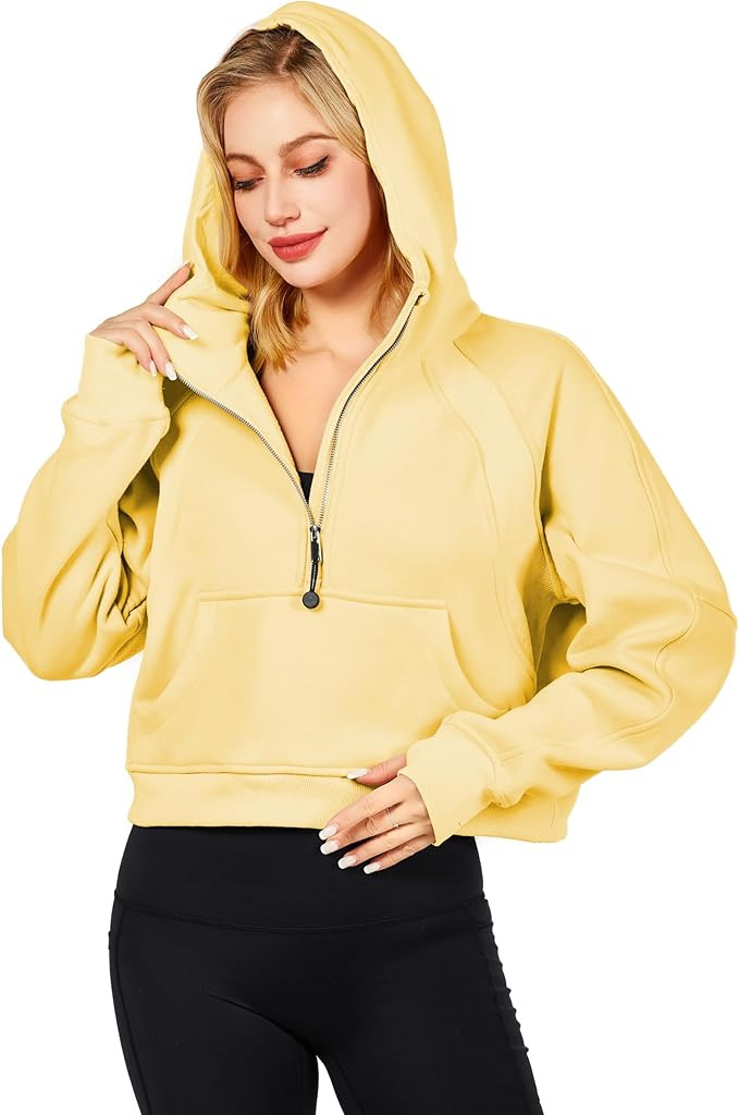 Womens Hoodies Oversized Sweatshirts Half Zip Pullover Cropped Long Sleeve Spring Fall Outfits Th... | Amazon (US)