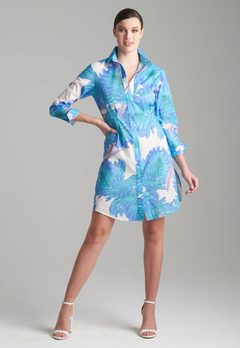 Fiona Cotton Shirtdress in Indigo Palm | Ala von Auersperg