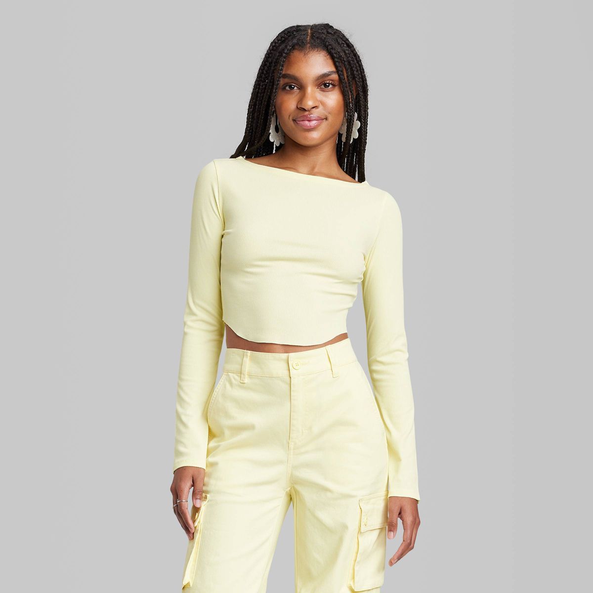 Women Long Sleeve Boat Neck T-Shirt - Wild Fable™ Light Yellow M | Target