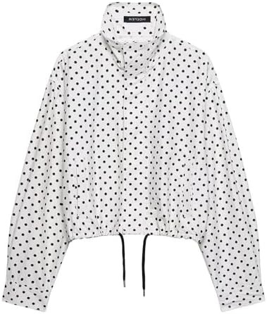 Women Polka Dot Jacket Stand Collar Cropped Jackets Zip Up Coat Casual Fashion Coat Fall Spring J... | Amazon (US)