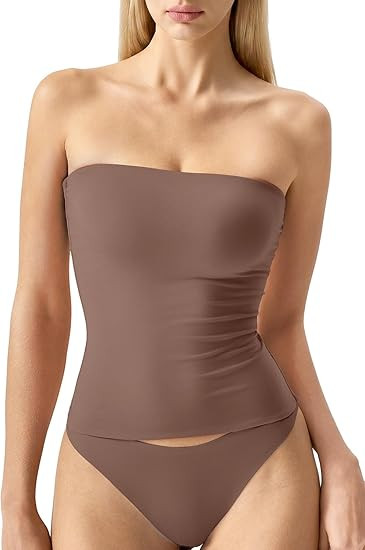 QINSEN Women's Tube Top Double Lined Strapless Bandeau Top Summer Slim Fit Going Out Tank Tops | Amazon (US)