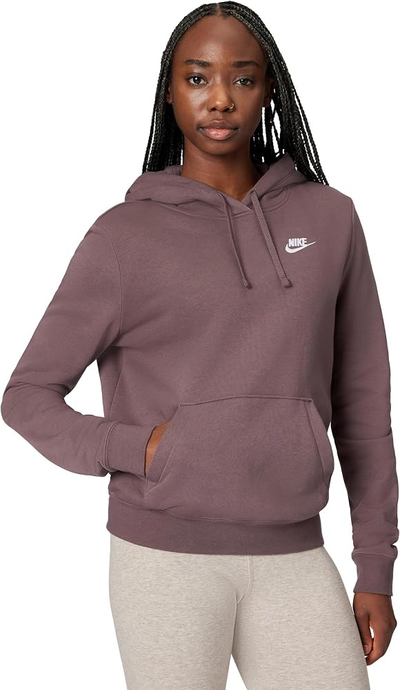 Nike Women's Sportswear Club Fleece Pullover Hoodie, Dark Grey Heather/White, Medium at Amazon Wo... | Amazon (US)