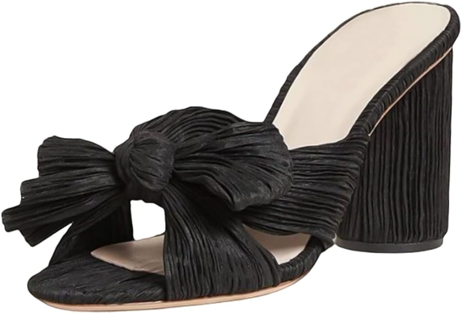 MICIFA Women's Bow Heeled Sandals Slip On Open Toe Block Chunky Heel Sandals Bride Wedding Dress ... | Amazon (US)