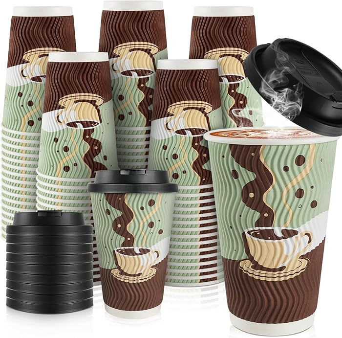 16 oz Disposable Coffee Cups with Lids 48 Pack, Insulated Corrugated Ripple Wall To Go Paper Coff... | Amazon (US)